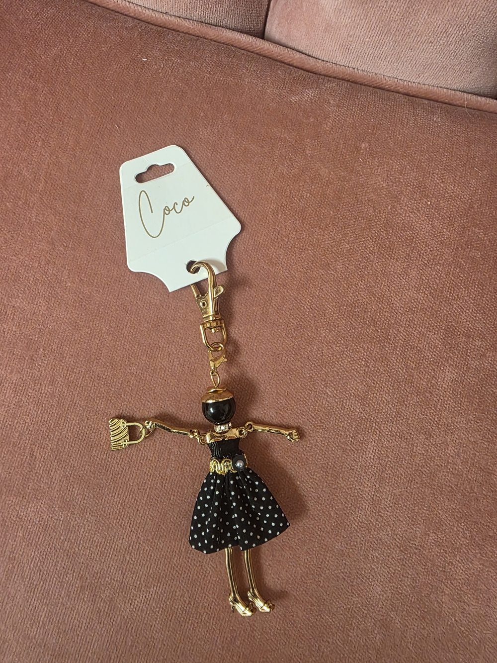 Gold & Black Polka Dot Doll Keychain